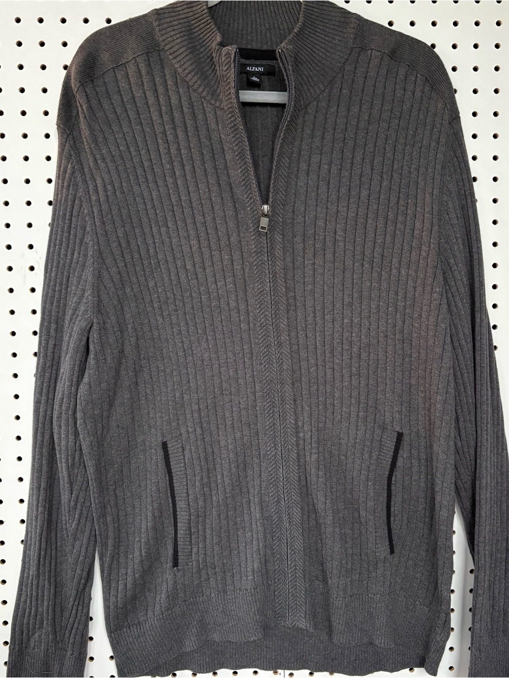 Alfani Men's Gray Ribbed Full-Zip Sweater Size Large